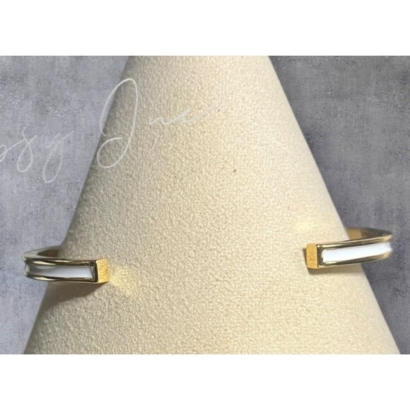 Tory Burch Britten Gold & White Enamel Metal Cuff Bracelet - Picture 3 of 4